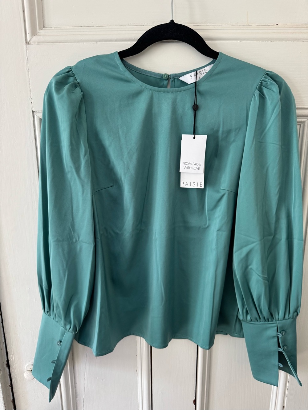 PAISIE Teal Puff-Sleeve Blouse